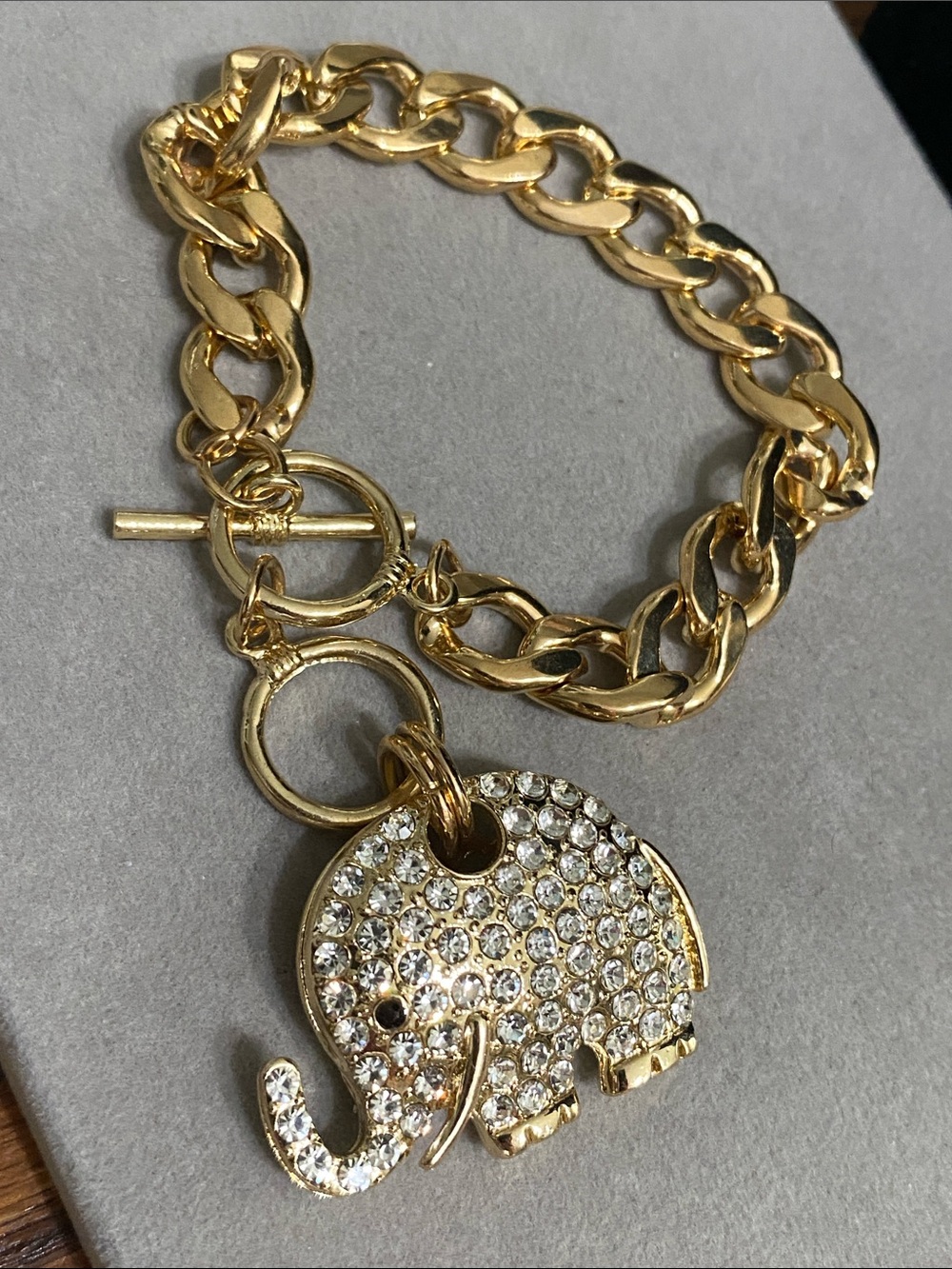 Gold-Tone Crystal Elephant Charm Bracelet